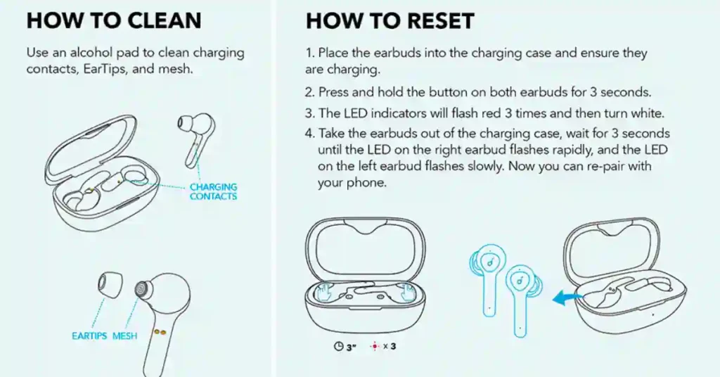 How to reset soundcore life p2 earbuds