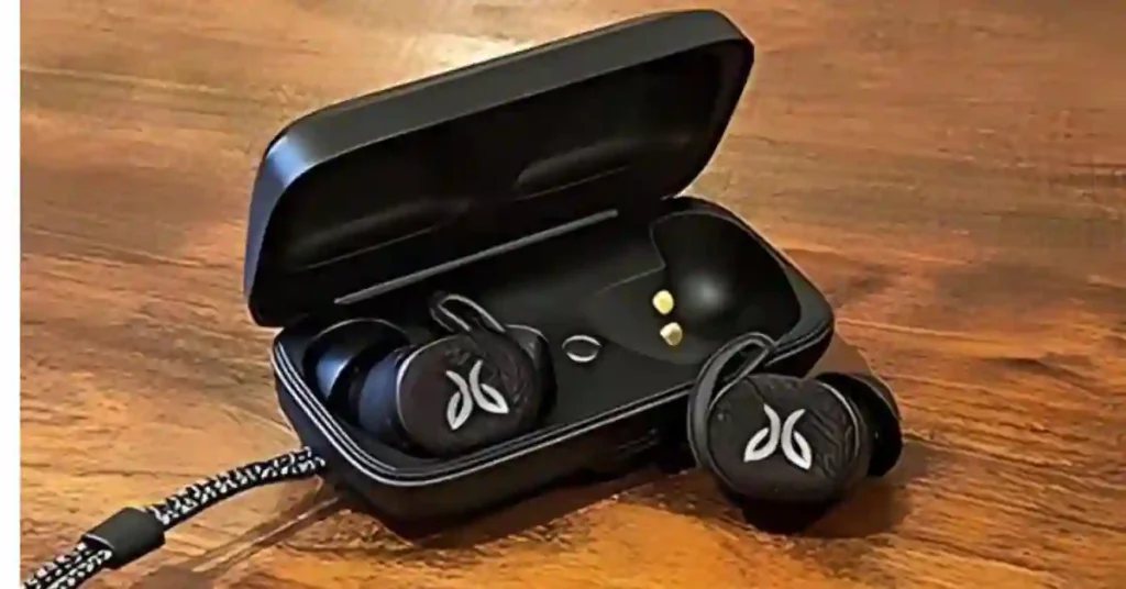 A sleek black earphone case containing a pair of earphones. Rumors and release date of jaybird vista 3